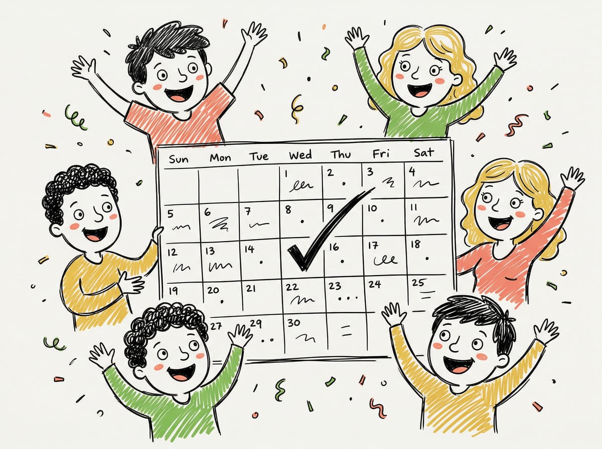 Group celebrating around a calendar - scheduling made simple